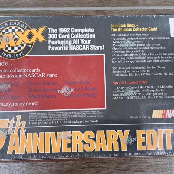 1988-1992 NASCAR Maxx Race Cards 5th Anniversary Edition 300 Card Set SEALED - Picture 2 of 3